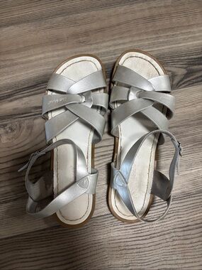 Salt Water Sandals by Hoy Metallic Silver Strappy Women's Sandals